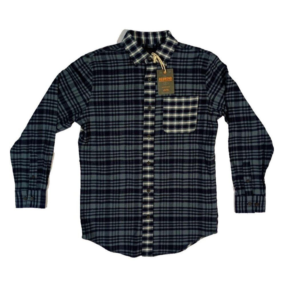 Redmond Sz S Button Up Mens  Blue Flannel Tartan Plaid Long Sleeve Shirt